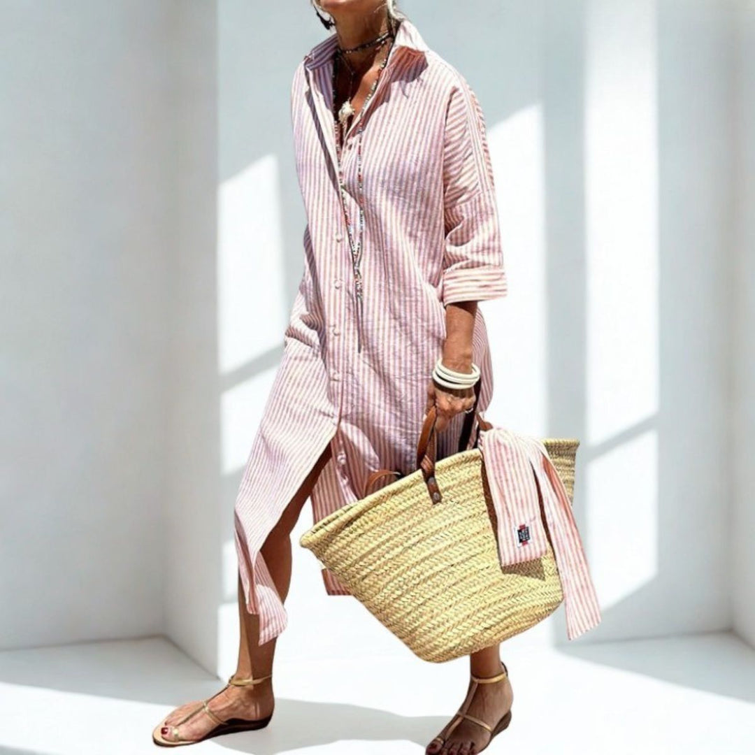 Striped Tie-Waist Shirt Dress