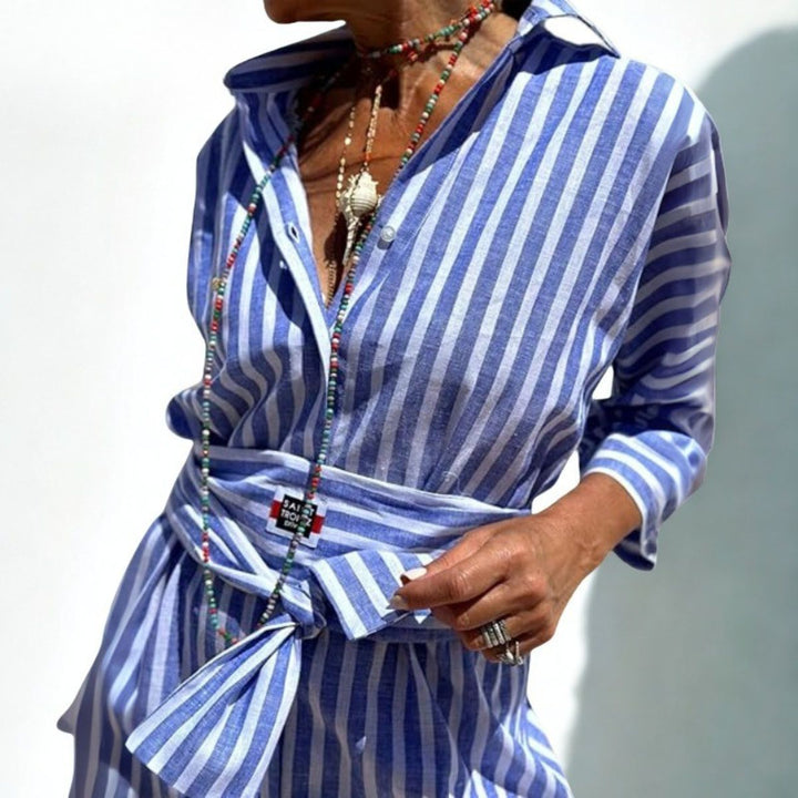 Striped Tie-Waist Shirt Dress