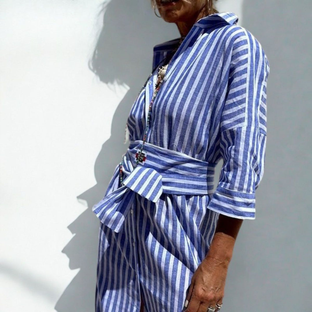 Striped Tie-Waist Shirt Dress