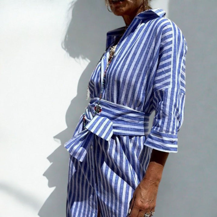 Striped Tie-Waist Shirt Dress