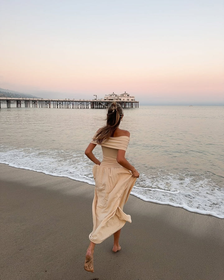 Kamara | Off Shoulder Pleated Maxi Dress