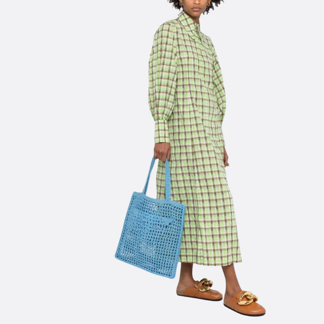 Bag Prd Shopper in Raffia w/ Wvn Lg – Blue