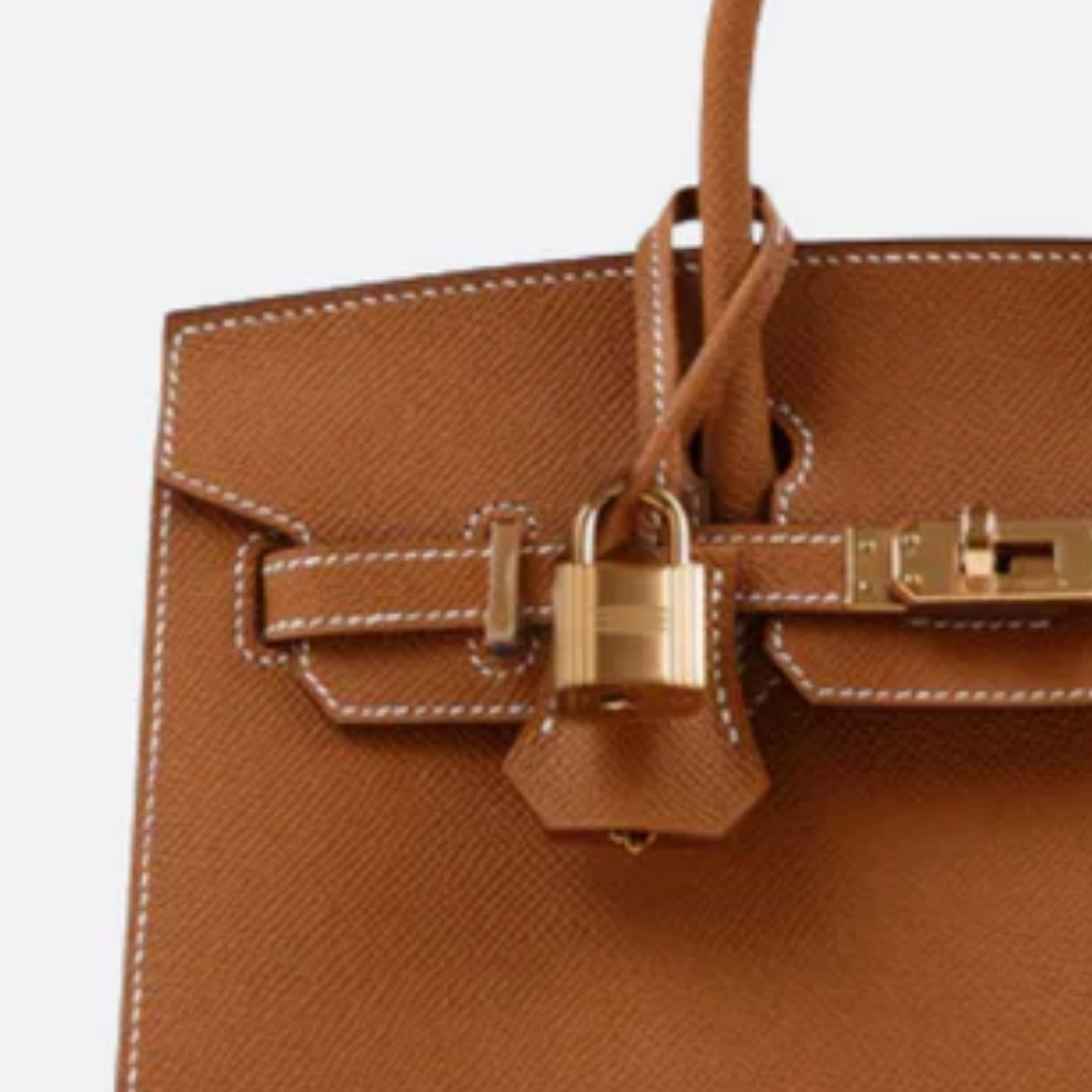 Bag 25 Brk HSS Cr / GryTr in Tg Leather with Brushed Gold Hardware