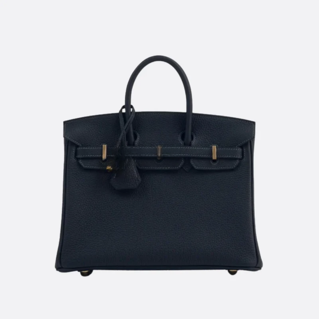 Bag 25 Brk HSS Cr / GryTr in Tg Leather with Brushed Gold Hardware