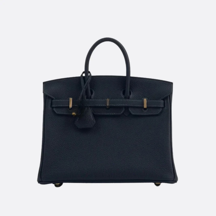 Bag 25 Brk HSS Cr / GryTr in Tg Leather with Brushed Gold Hardware